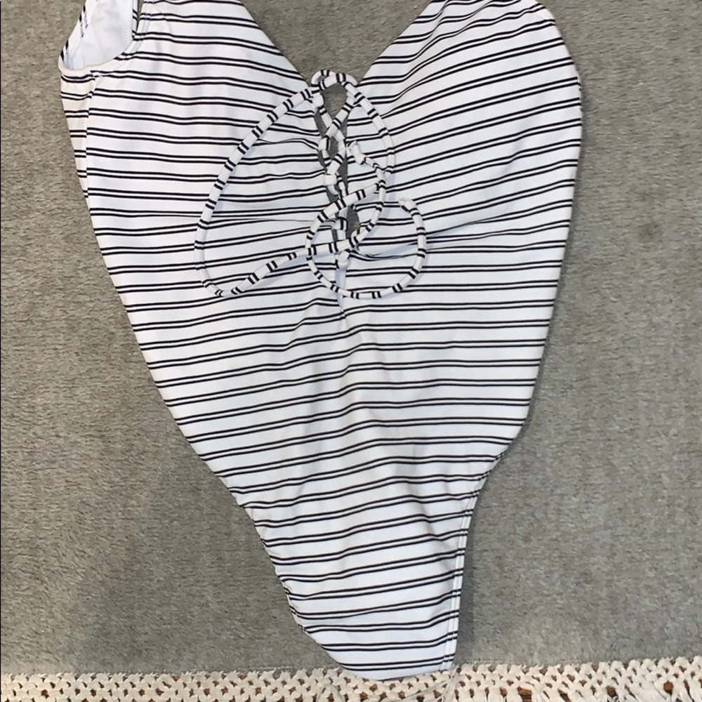 navy and white striped swimsuit from hollister
